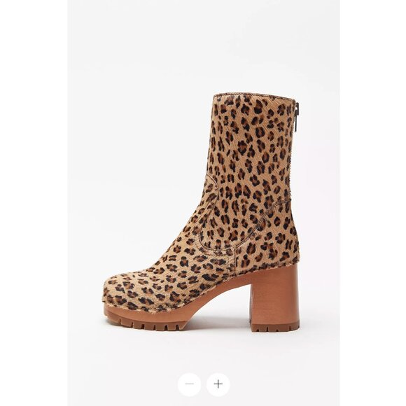 Swedish Hasbeens 90s Platform Calf Hair Leopard Clog Boot - Picture 1 of 11